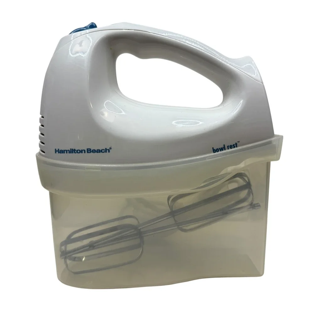 Hamilton Beach Hand Mixer 62682R White Blue 6-Speed w/ Bowl Rest & Storage Case